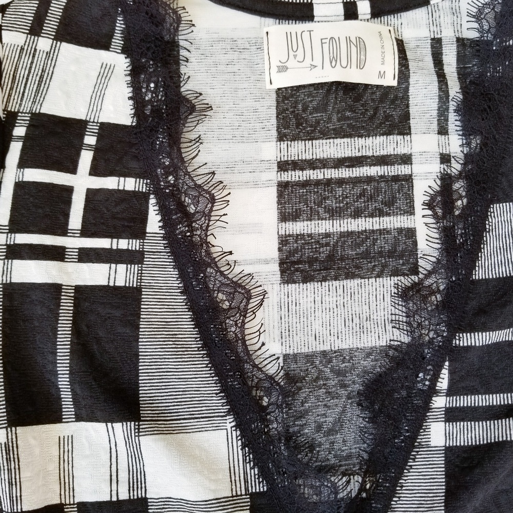 NWT Black & White Plaid Fringe Bodysuit Medium